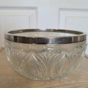 Raimond Hand Made Lead Crystal & Silver Plate Edge Serving Bowl Made in England